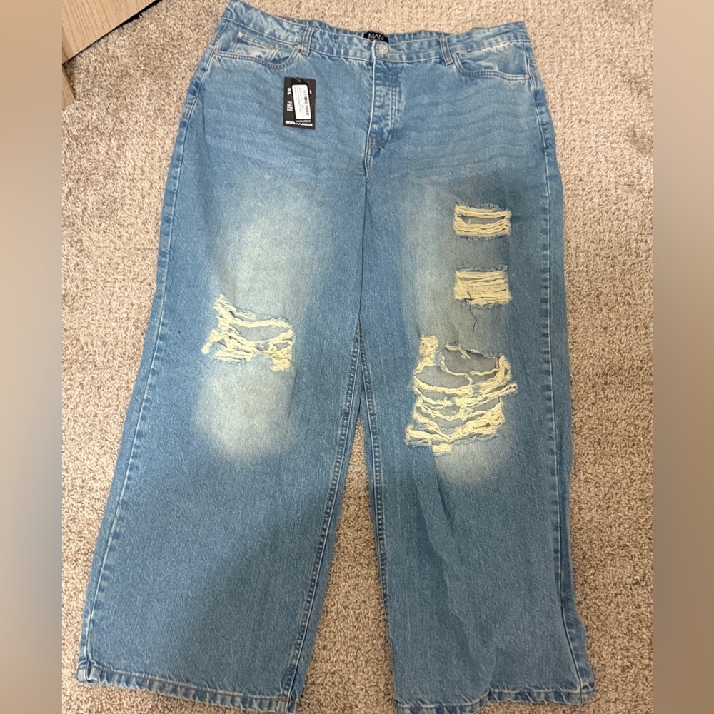 Blue Denim Plus Relaxed Ripped Rigid Jeans